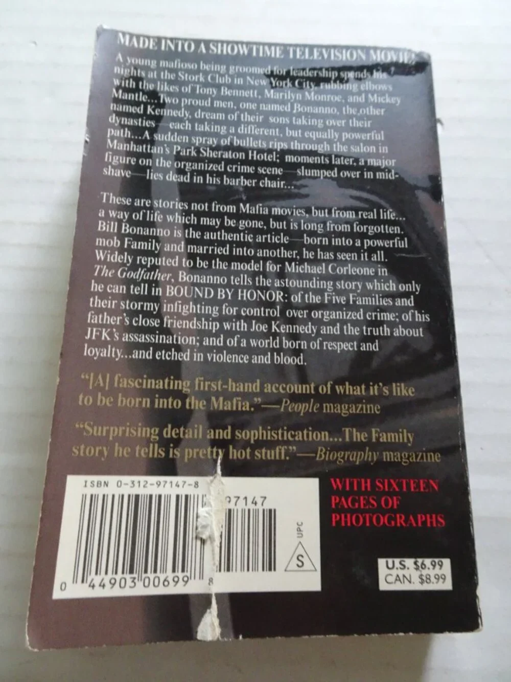 Bound by Honor A Mafioso's Story by Bill Bonanno - Paperback - 2000 - Pre-owned